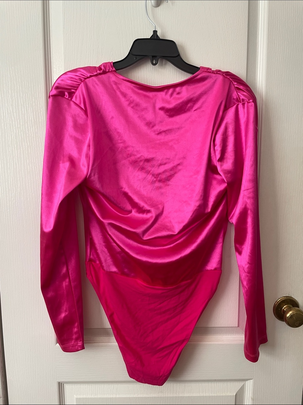 SHEIN Hot Pink Drape Front Long Sleeve Bodysuit - Picture 2 of 2